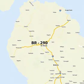 Cidades na BR-290 no mapa por estado: rotas, trechos e cidades no caminho