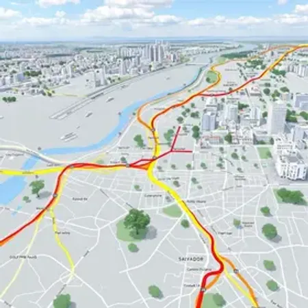 Mapa de ciclovias de Salvador com rotas: transporte, rotas e acessos urbanos