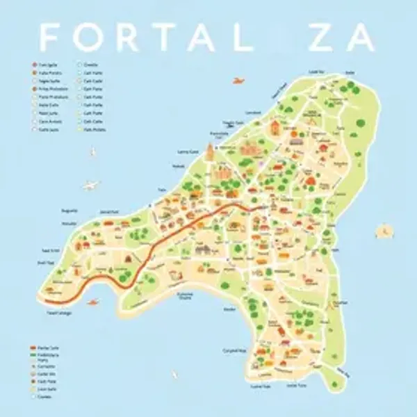 Mapa turístico de Fortaleza com cidades e atrações: mapa, referências e orientação prática