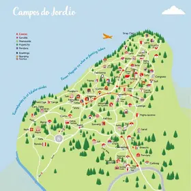 Mapa turístico de Campos do Jordão com atrações: pontos de interesse e localização